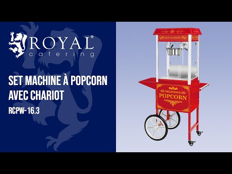 Vidéo - Set machine à popcorn avec chariot - Allure rétro - Rouge