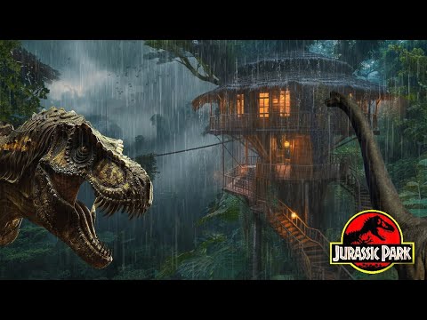 Fall Asleep to Rainfall on a Jurassic Treehouse | Rain Ambience with Dinosaur Roars | ASMR