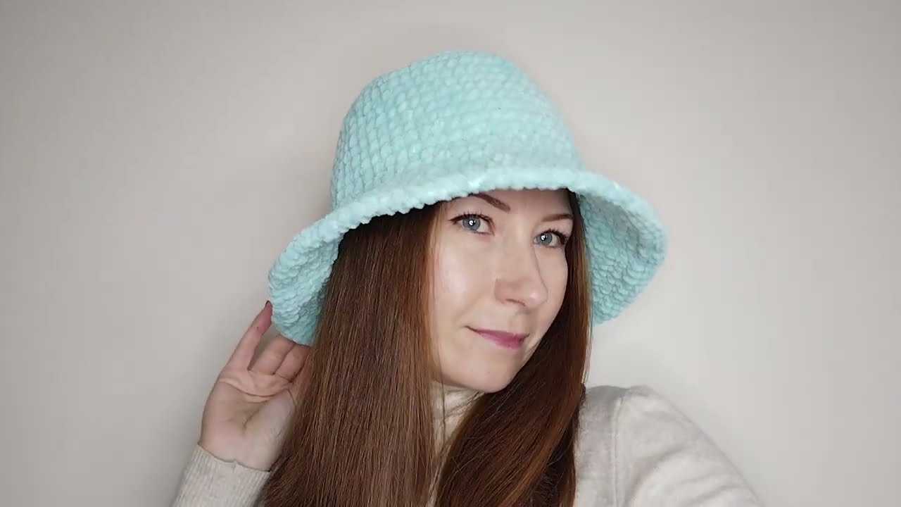 Fluffy bucket hat hand knit. Mint color bucket hat crochet. y2k bucket hat. Plush bucket hat.