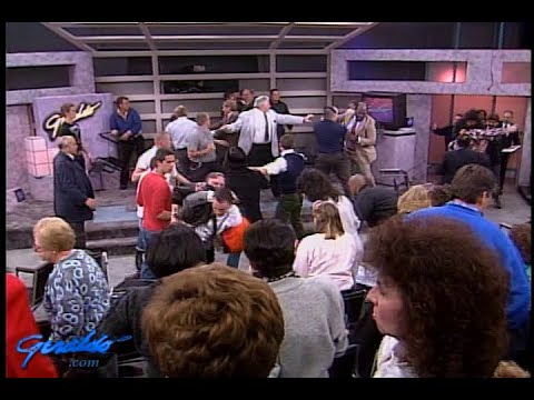 1988.  Skinhead brawl.  Geraldo Rivera, Roy Innis, Rabbi Goldman and 3 nazis on set