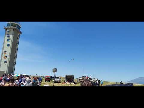 WWII P51 Mustang and F-35 Lightning  II fighter jets Heritage Flight flyover, Hill AFB 26 June 2022