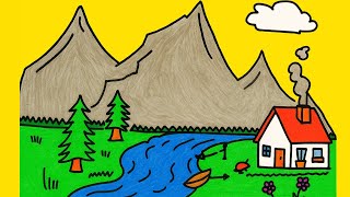 Easy Scenery Drawing for Kids | Simple & Beautiful Landscape Art!