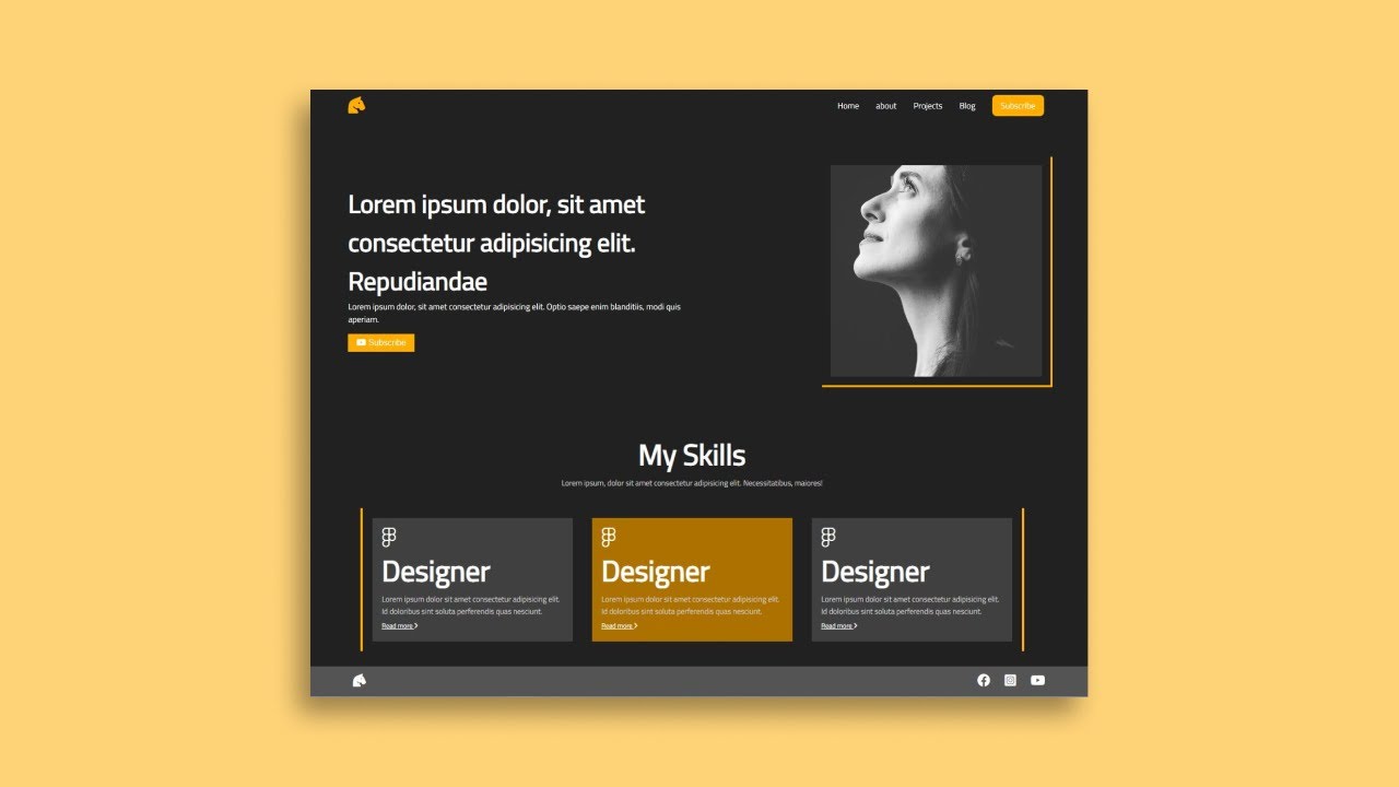 how to create one page portfolio website using html and css only