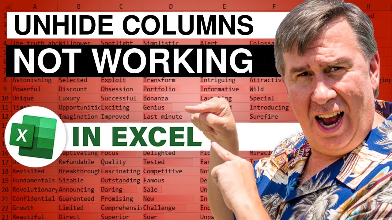 Excel Shortcut To Unhide Columns Not Working