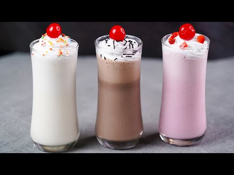 3 MILKSHAKE RECIPE | VANILLA, CHOCOLATE & STRAWBERRY MILKSHAKE RECIPE | SUMMER DRINK RECIPE | N'Oven