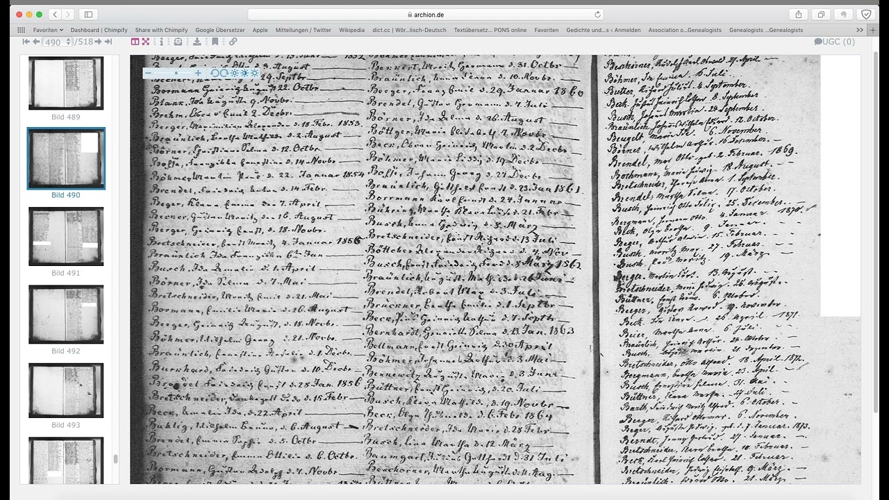 Ermittlung eines Taufeintrages bei Archion