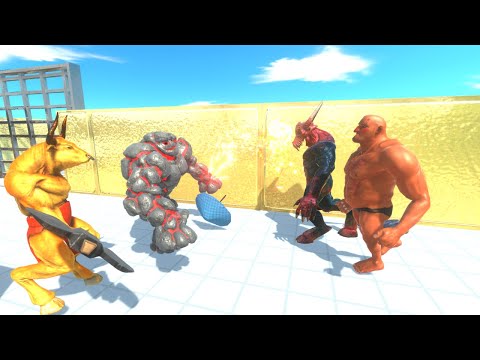 Gold Minotaur and Volcanic Golem in The Maze - Animal Revolt Battle Simulator
