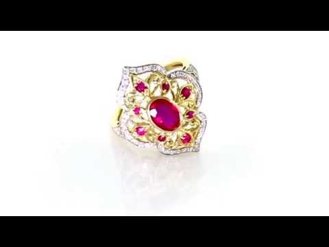 14K  YELLOW GOLD 1 25 CT TWT GENUINE  RUBY & 0 25 CT TWT REAL HISI DIAMOND RING
