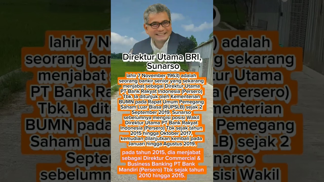 Profil dan biodata Direktur Utama BRI SUNARSO:DIREKTUR BANK RAKYAT INDONESIA