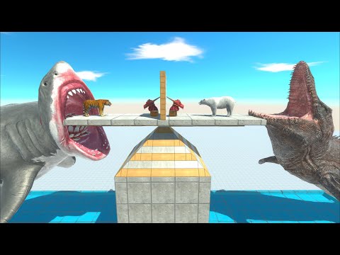 Losers slide into the mouths of Mosasaurus and Mutant Megalodon - Animal Revolt Battle Simulator