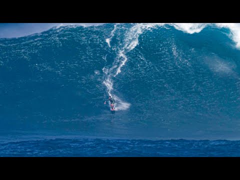 12 year old surfs 50ft wave day XL JAWS Big Wave Surf Maui Hawaii. "Baby" Steve Reberson. Pe'ahi