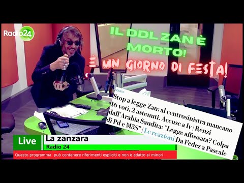 AFFOSSATO IL DDL ZAN IN SENATO: TUTTA LA GIOIA INCONTENIBILE DI CRUCIANI [ LA ZANZARA , 27.10.2021 ]