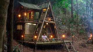 Download lagu Camping in the Updated Bamboo House During Heavy Rain in the Forest, Getting Free Food in Nature mp3