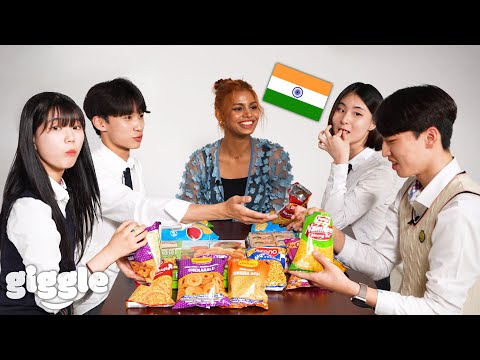 Korean Teens Try Indian Snacks with Indian K-POP Idol For the First Time! (Ft. Sriya of BLACK SWAN)
