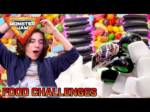 Monster Jam Trucks VS Jello, Eggs, Candy & MORE 🍳🍪 Revved Up Recaps FOOD VS Monster Truck Challenges