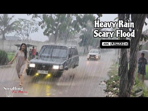TO WALK HERE ALONE... 😲 HEAVY RAIN AND EXTREME FLASH FLOOD - 4K ASMR