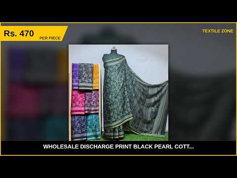Wholesale Discharge Print Black Pearl Cotton Sarees – product video thumbnail