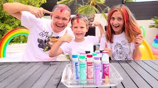 3 цвета Лака Тай Дай для волос ЧЕЛЛЕНДЖ папа Макса против Инны или 3 COLOR OF HAIR tie DYE CHALLENGE