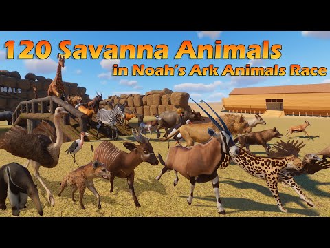 120 Savanna Animals Race in Noah's Ark Planet Zoo included Lion, Elephant, Giraffe, Horse, Hippo