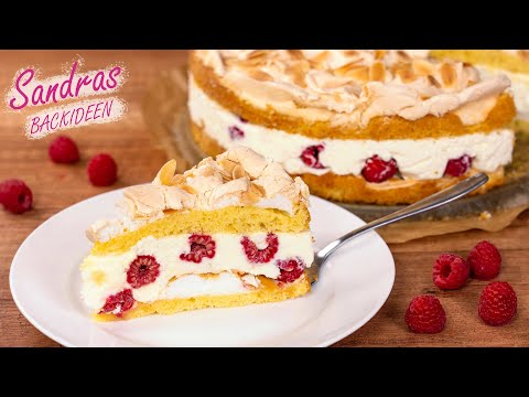 Himbeertorte mit Baiser - cremig und fruchtig mit frischen Himbeeren