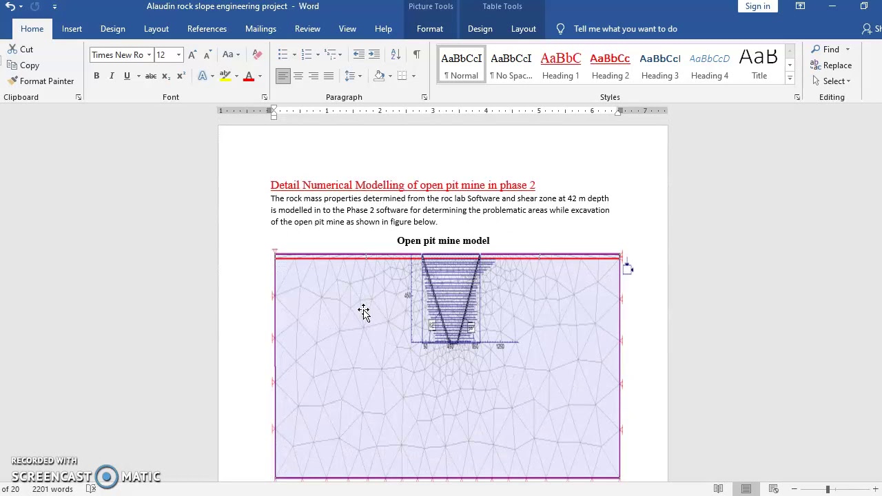 Design of open pit mine