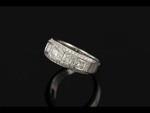 5 Stone Asscher Cut Princess Diamond Wedding Band With Pave 18K White Gold