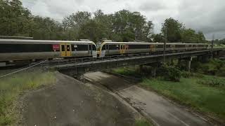 Queensland Rail's refurbished IMU 168/166 works run T530 towards Caboolture on Wed Mar 19 (no audio)