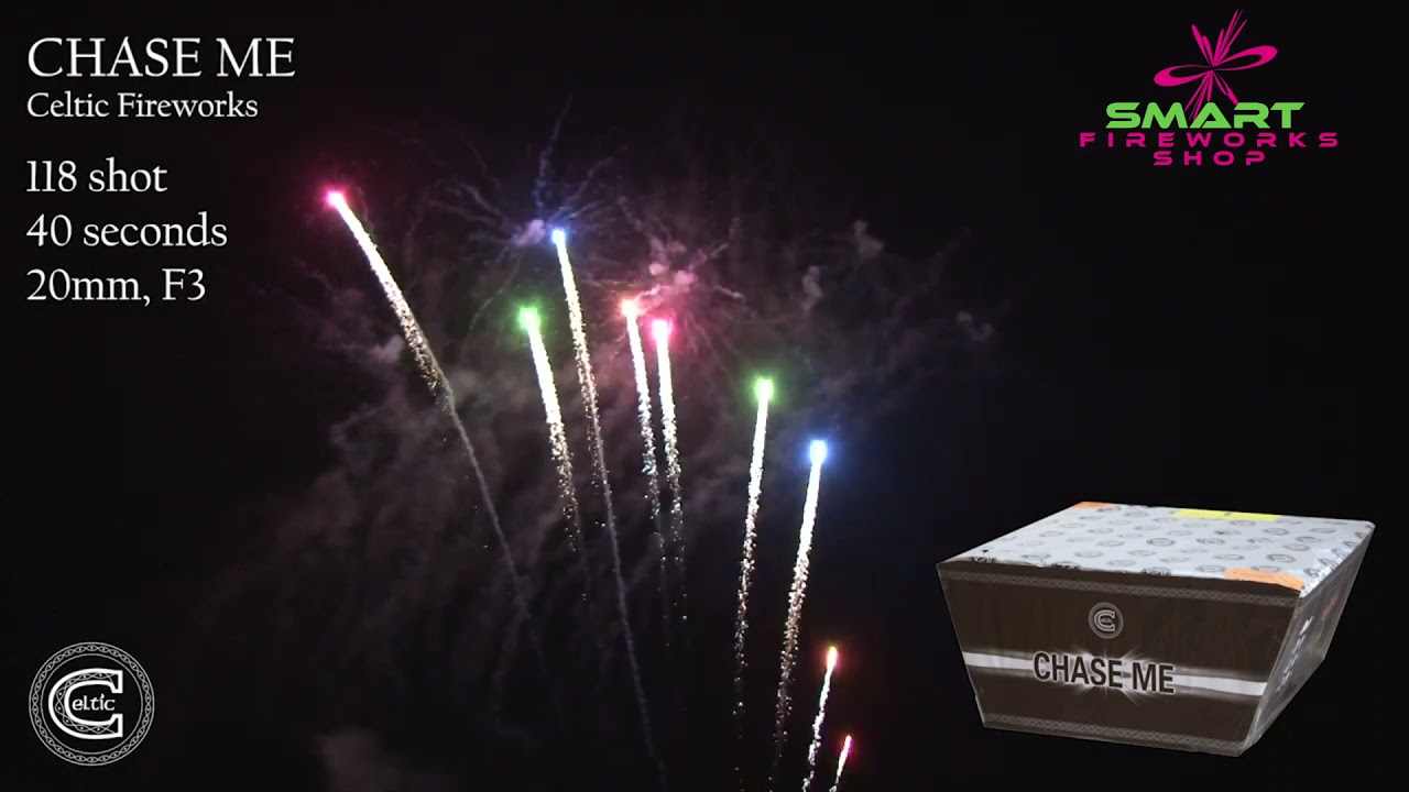 Celtic Fireworks CHASE ME 118 Shot FAN Barrage Cake CC1474