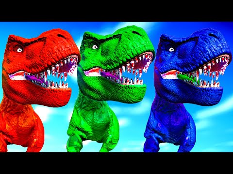 Ultimasaurus vs Tyrannosaurus Rex vs Spinosaurus - Jurassic World Evolution Dinosaurs Fighting 🌍