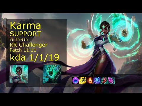 Karma Support & Jhin vs Thresh & Varus - KR Challenger 1/1/19 Patch 11.11 // [롤] 카르마 vs 쓰레쉬 서폿