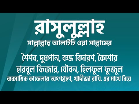 রাসুলুল্লাহ এর শৈশব, দুধপান, বক্ষ বিদারণ, কৈশোর, হারবুল ফিজার, যৌবন, হিলফুল ফুজুল, বিয়ে