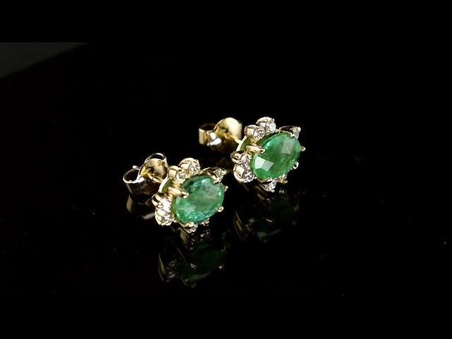 1345217 Earrings 14K with Emeralds and Brilliant Cut Diamonds