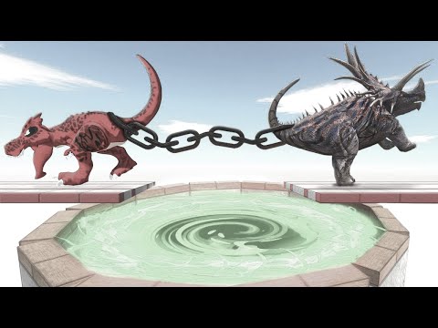 Chain of War Over Portal Trap - Carnivore vs. Herbivore Dinosaurs!