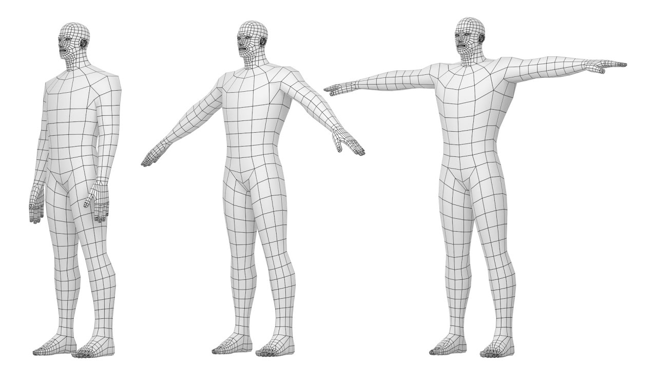 Male Hero in Three Poses Base Mesh 3D Model