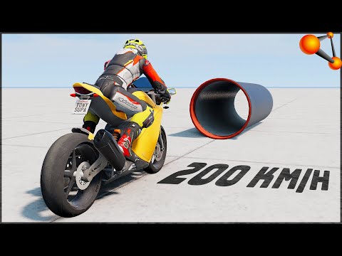 MOTORBIKE vs IRON PIPE! 200 Km/H CRASH TEST! - BeamNg Drive