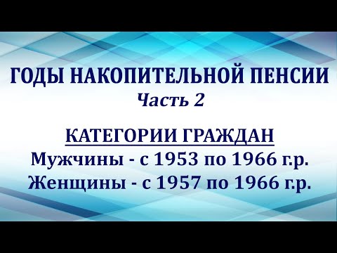 Годы накопительной пенсии. Часть 2–категории: мужчины с 1953 по 1966 гр, женщины с 1957 по 1966 гр.