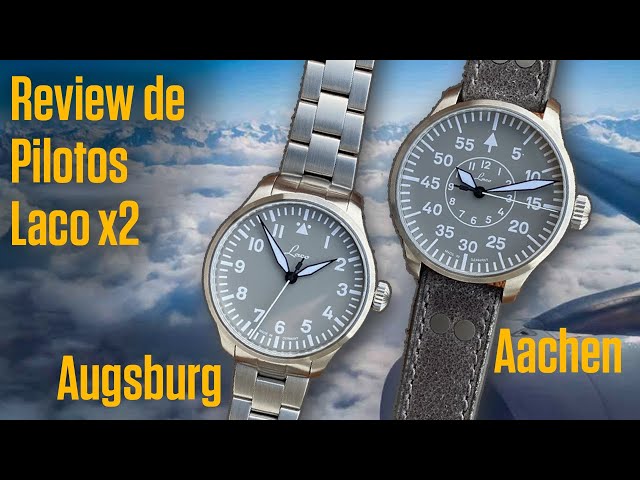 Vídeo relacionado con Laco Reloj de aviador automático, carcasa de acero inoxidable, cristal de zafiro, 5 bar, fabricado en Alemania, Base Augsburgo - Correa plateada de acero inoxidable, esfera negra, Herren, Pulsera