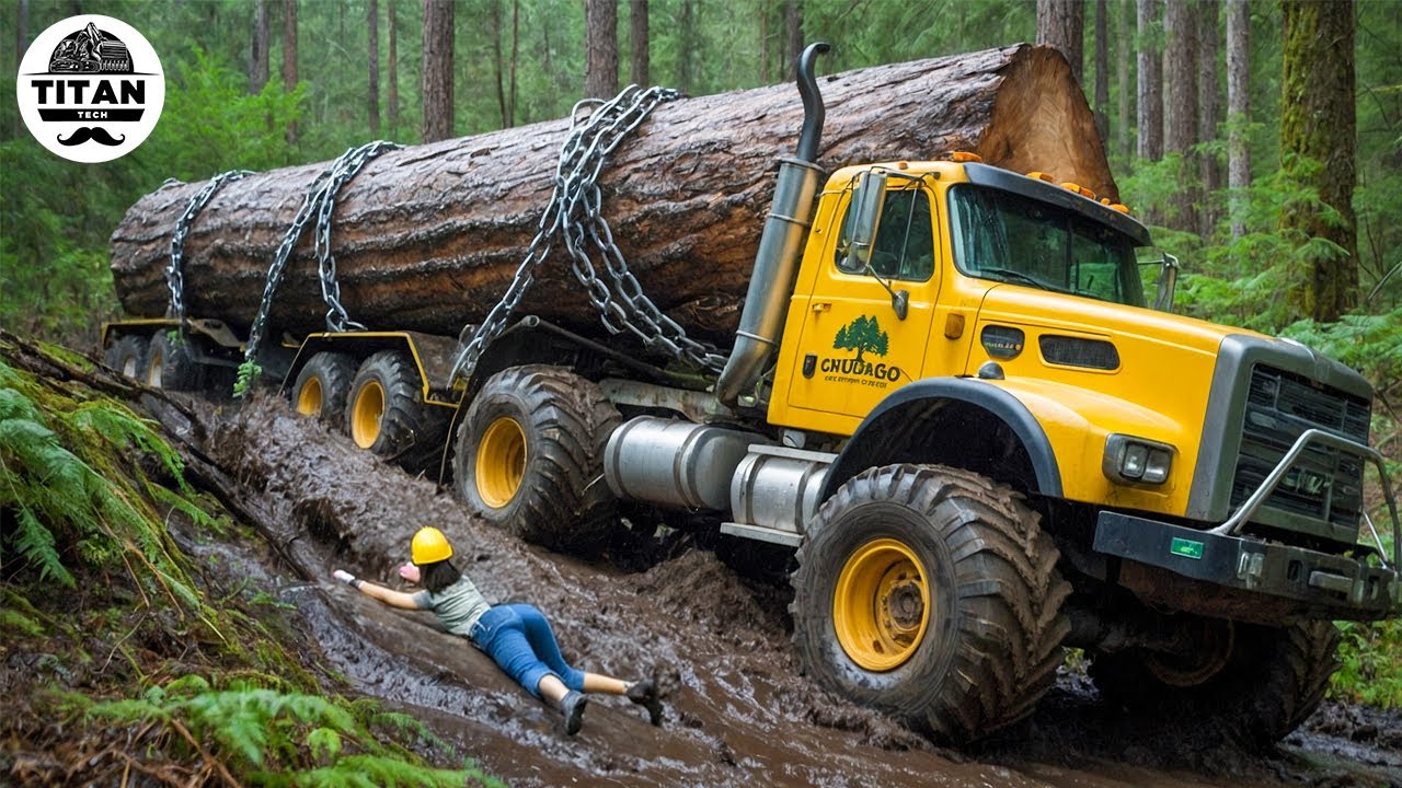 Extreme Dangerous Big Logging Wood Truck Driving Skill | Fastest Chainsaw Cutting Tree Machines #18