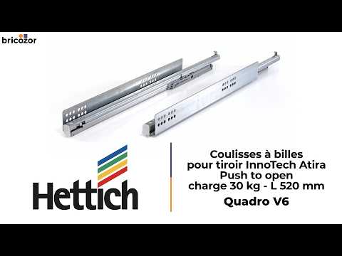 Coulisses Quadro V6 Push to open - tiroir InnoTech Atira - charge 30 kg HETTICH