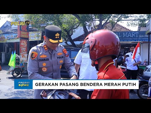 KAPOLRES NGAWI PASANGKAN BENDERA MERAH PUTIH PADA KENDARAAN