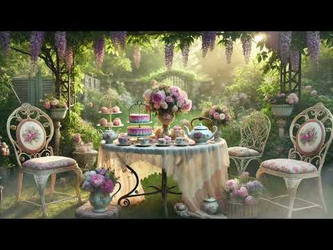 Cozy Victorian Garden Tea Party | Relaxing Shabby Chic Outdoor Ambience with Nature Sounds
