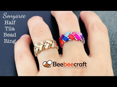 Half Tila bead ring || Half Tila herringbone | Beebeecraft Tutorial