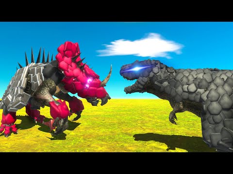 T-REX vs TRICERATOPS vs SQUID − Animal Revolt Battle Simulator