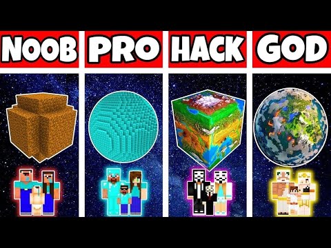 Minecraft: FAMILY BLOCK EARTH HOUSE BUILD CHALLENGE - NOOB vs PRO vs HACKER vs GOD in Minecraft
