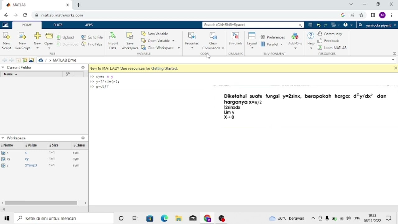 cara menyelesaikan soal matematika pada aplikasi matlab