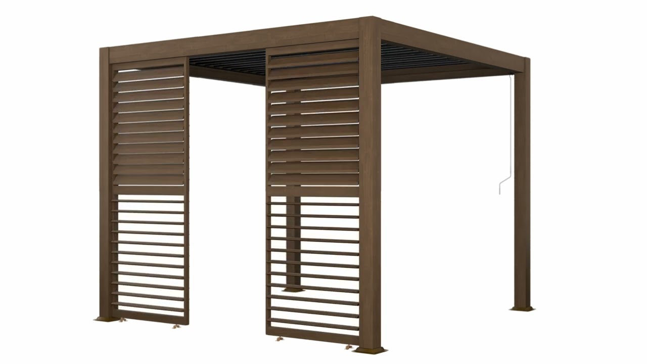 Heavy Duty Aluminium Single Slatted Adjustable Pergola Screen in Wood Effect