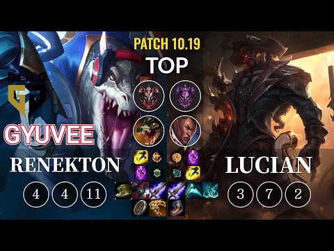 GEN gyuvee Renekton vs Lucian Top - KR Patch 10.19