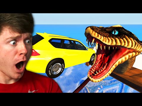 Reacting to CARS vs GIANT SNAKE! (BeamNG Drive)