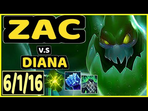 ZAC vs DIANA - 6/1/16 KDA JUNGLE GAMEPLAY - EUW Ranked GRANDMASTER