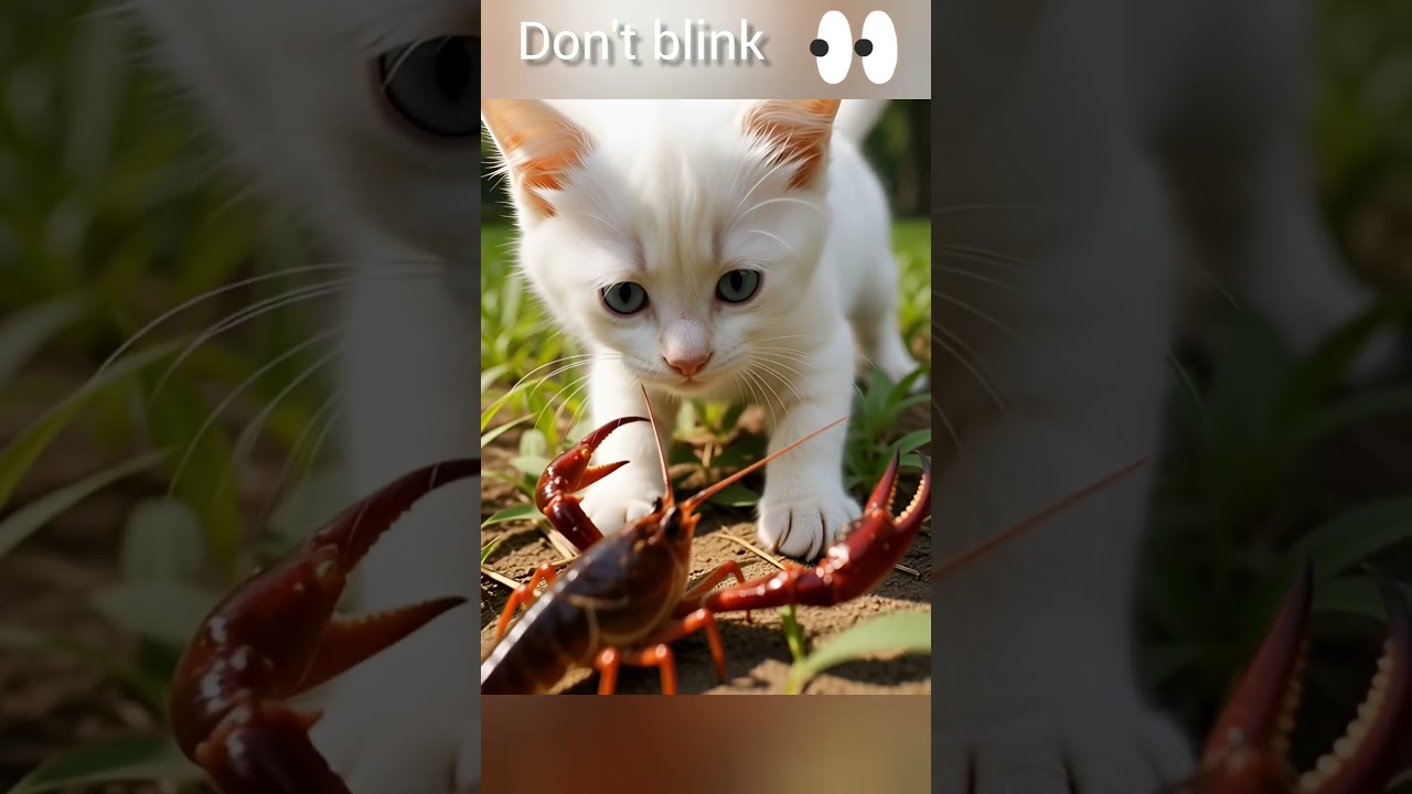 White Kitten vs Crayfish 😱 | Reflexes Ever | Viral Cat Shorts #shorts #kitten #cats #funnyvideo